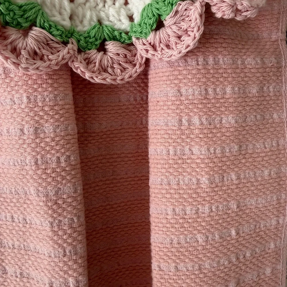 Cute Handmade Crochet Hanging Kitchen Towels Set – Pink Cottage Style
